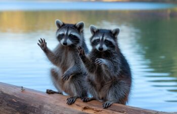 A photo of two raccoons