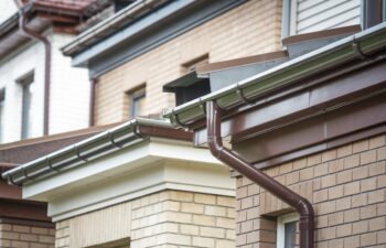 A photo of gutters on homes